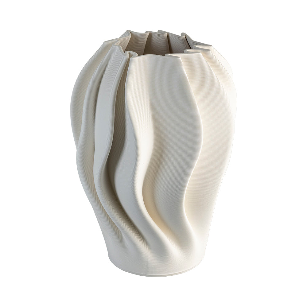 White Squat Swell 3D Printed 27x24cm Ceramic Vase