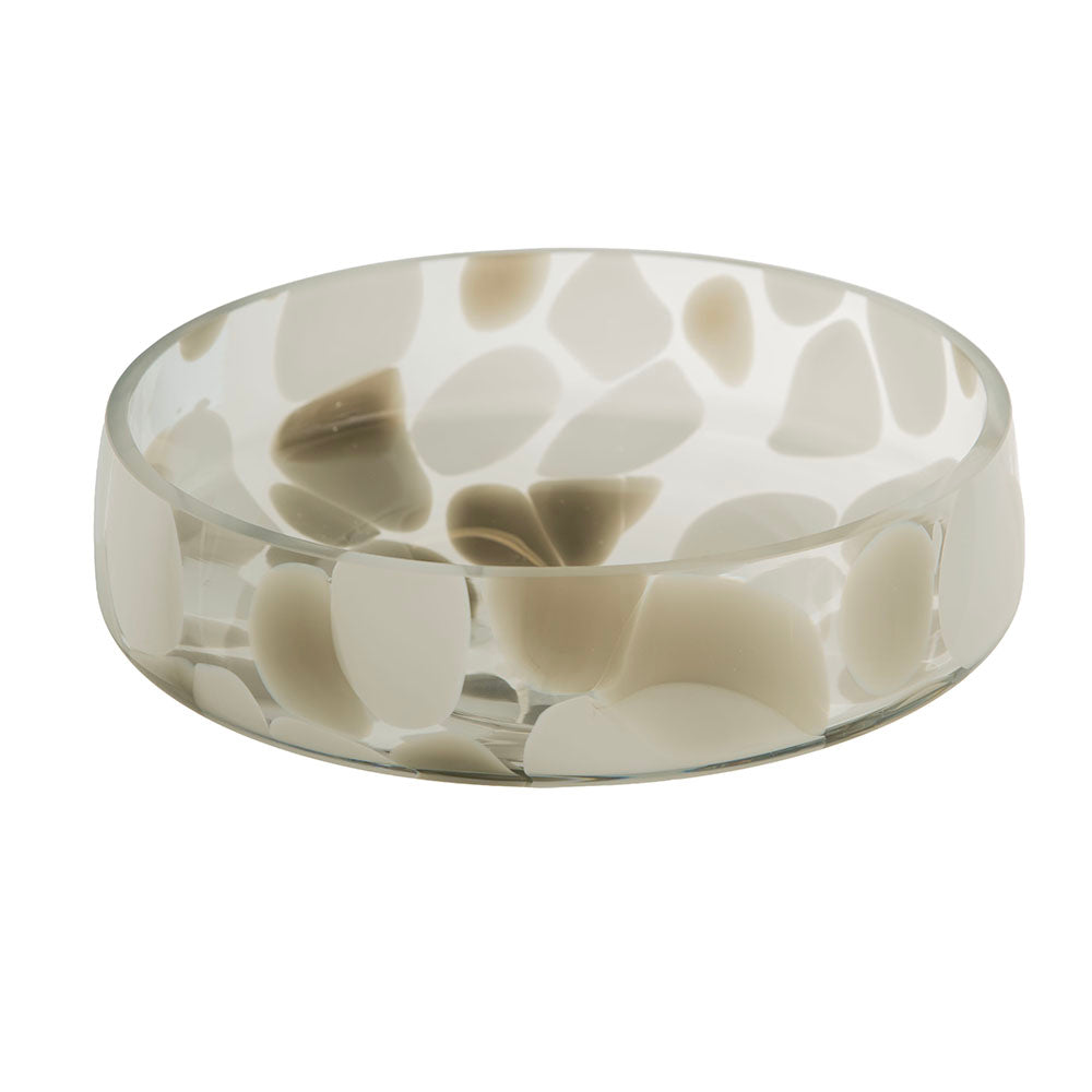 Taupe & White Round 28cm Glass Deco Bowl