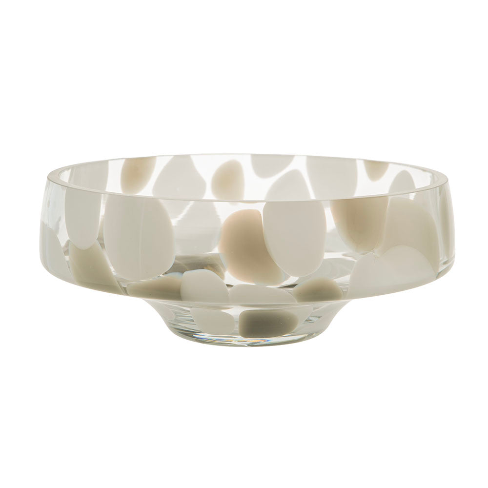 Taupe & White Round 28cm Glass Deco Bowl