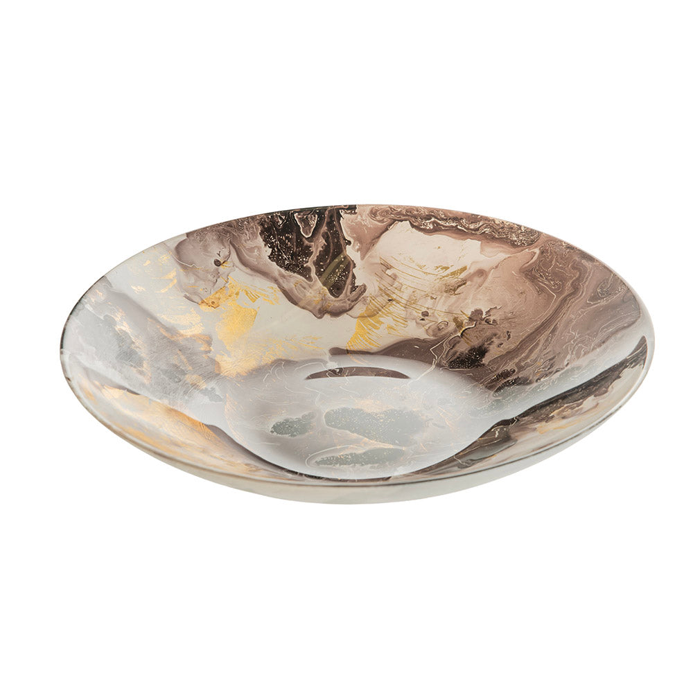 Atlas Plum & Gold Splash 30cm Glass Bowl