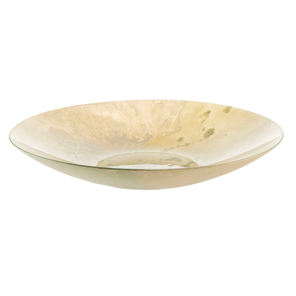 Atlas Champagne Cream & Green Splash 40cm Glass Bowl