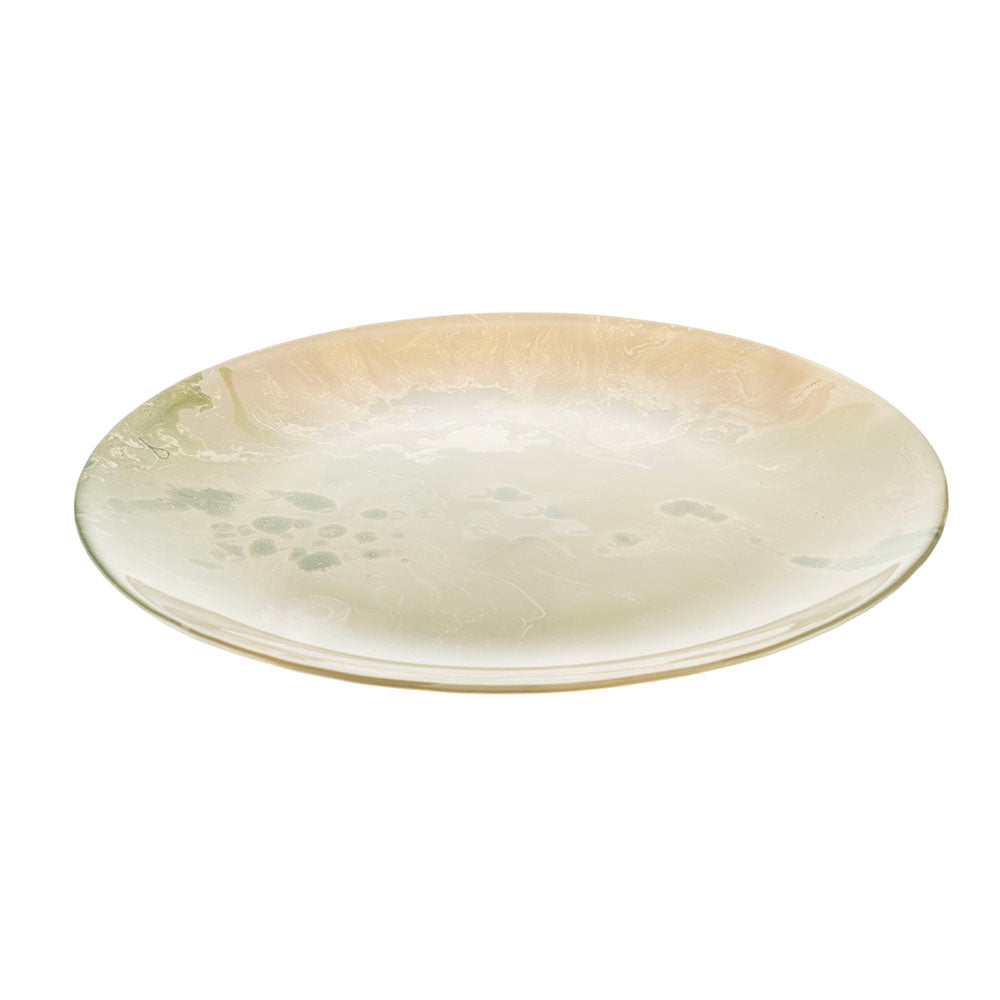 Atlas Champagne Cream & Green Splash 33cm Glass Platter