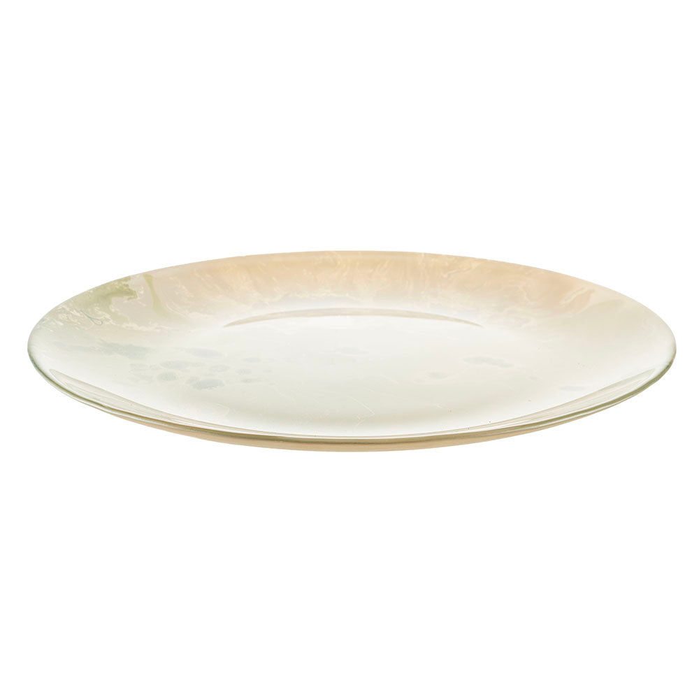Atlas Champagne Cream & Green Splash 33cm Glass Platter