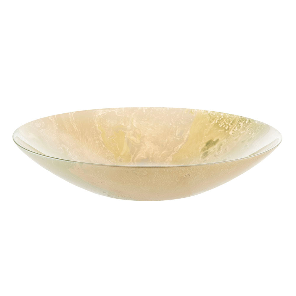 Atlas Champagne Cream & Green Splash 30cm Glass Bowl