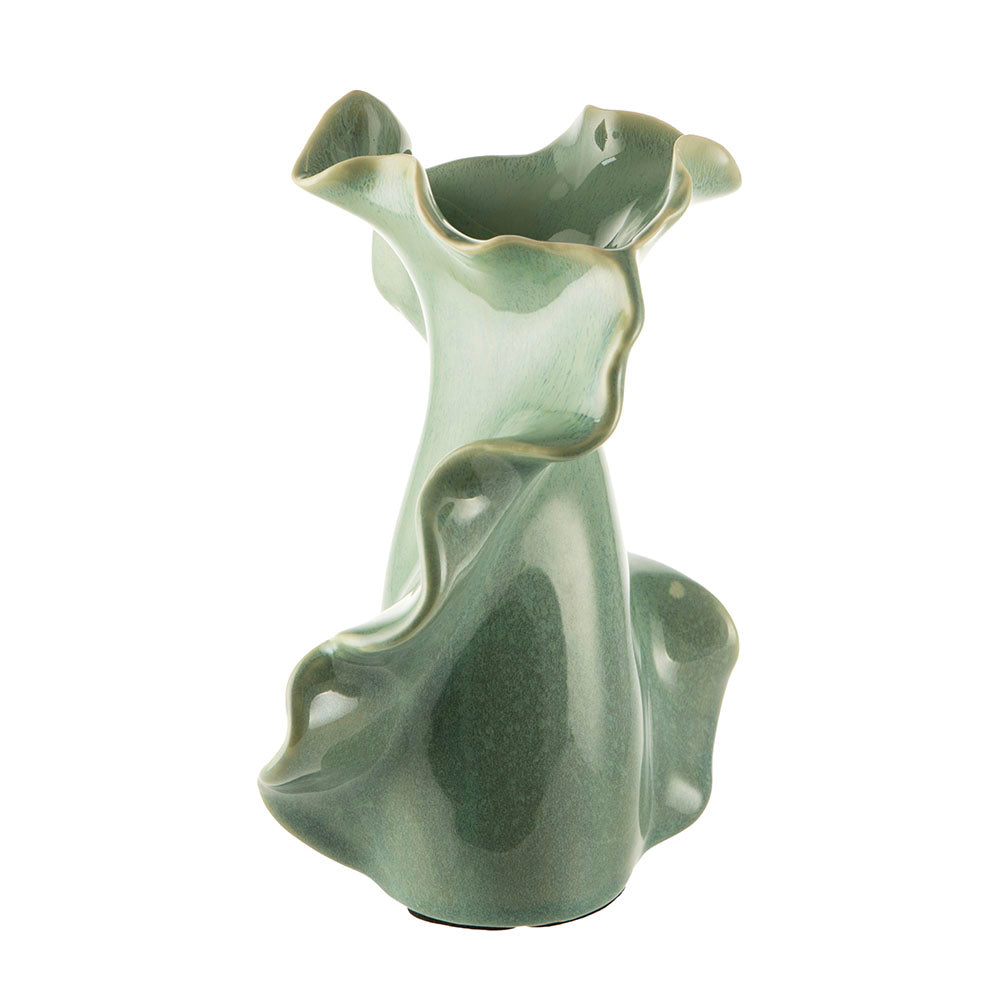 Sea green Frilly 15x14x21cm Ceramic Vase