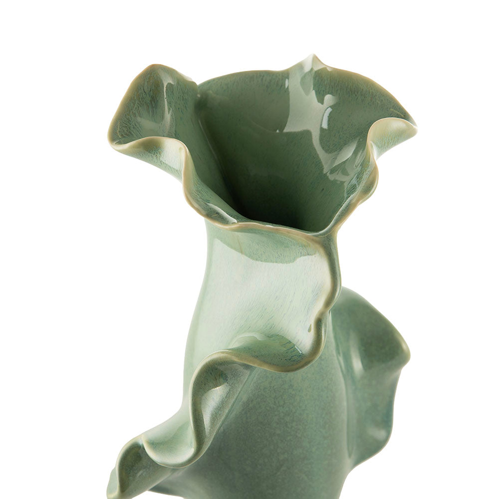 Sea green Frilly 15x14x21cm Ceramic Vase