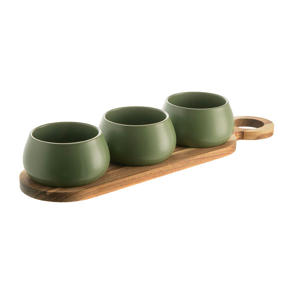 Acacia Wood Tray with 3 Forest Bowls Tapas Set