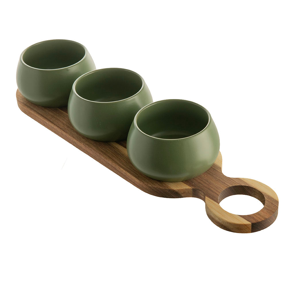 Acacia Wood Tray with 3 Forest Bowls Tapas Set