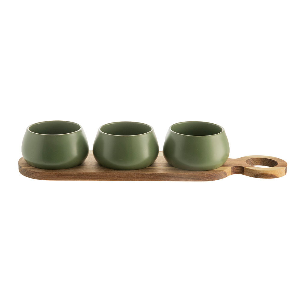 Acacia Wood Tray with 3 Forest Bowls Tapas Set