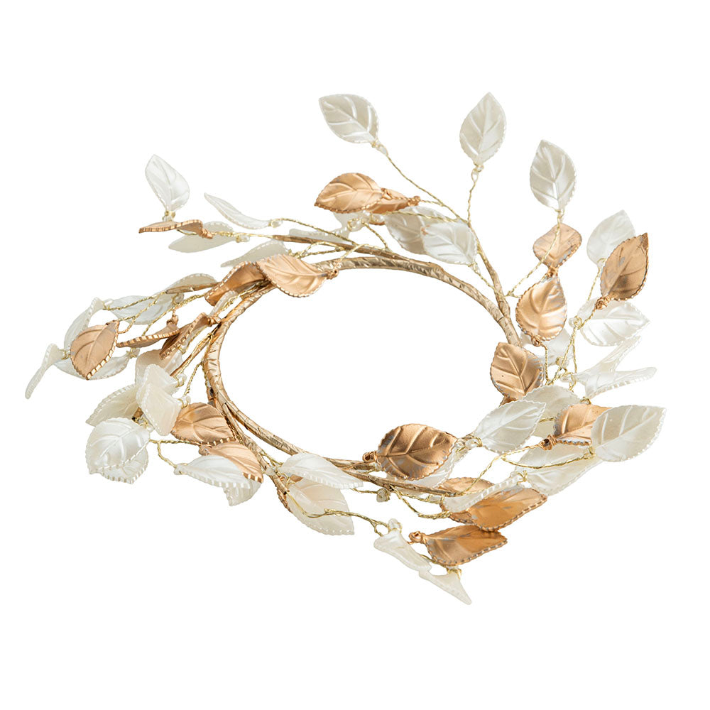 Gold & White Leaf Candle Wreath