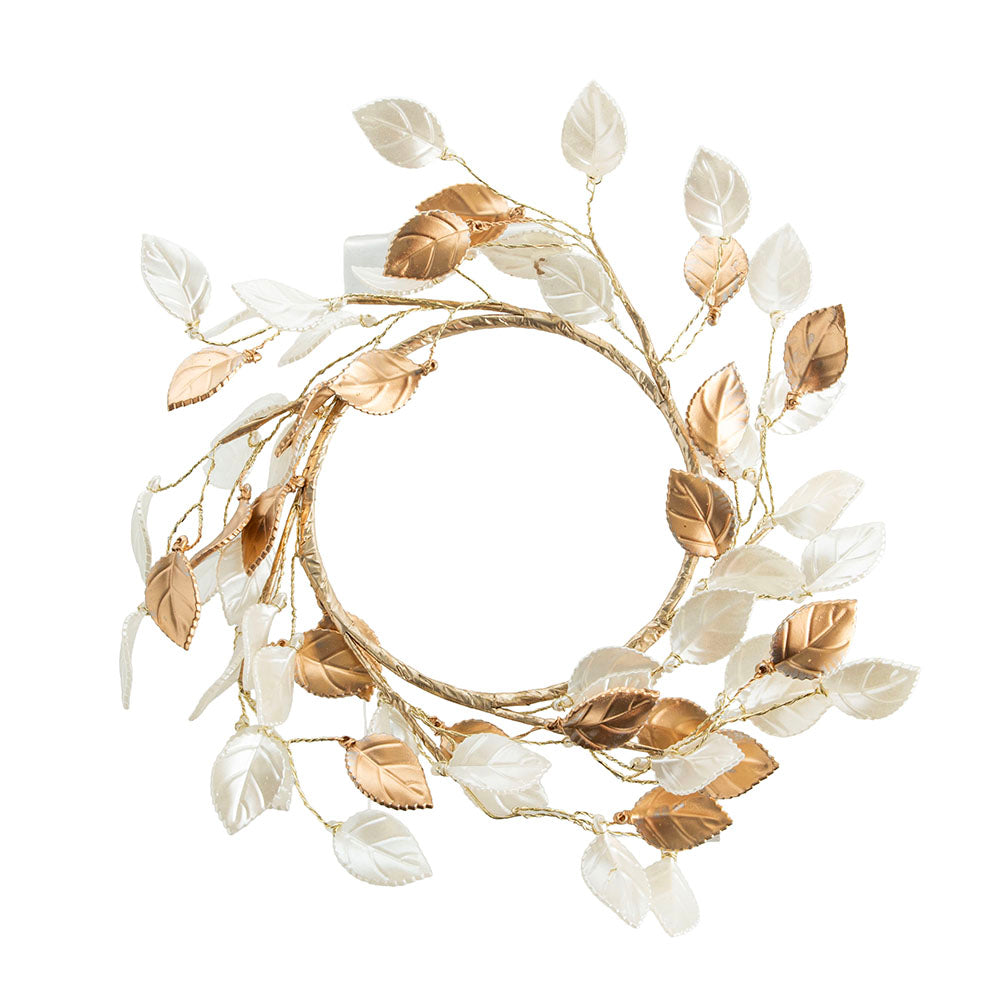 Gold & White Leaf Candle Wreath