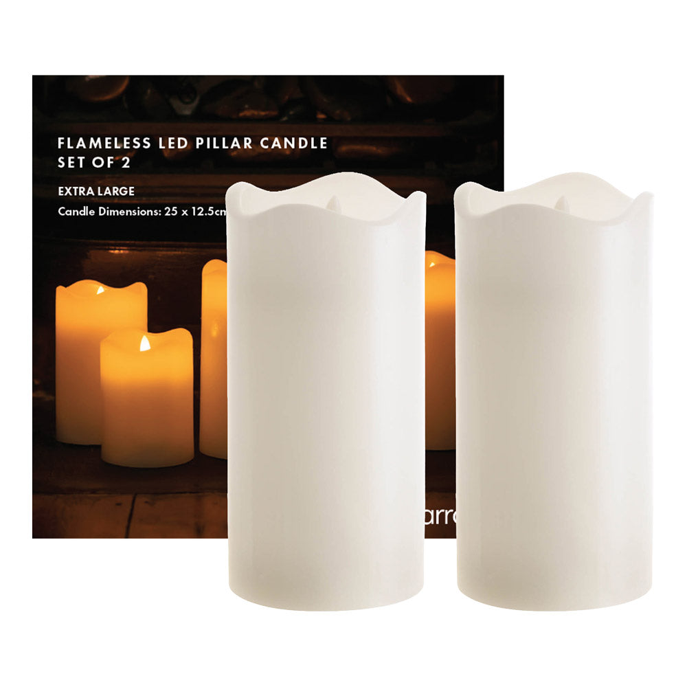 White Flameless LED 25x12.5cm Set/2 Pillar Candles