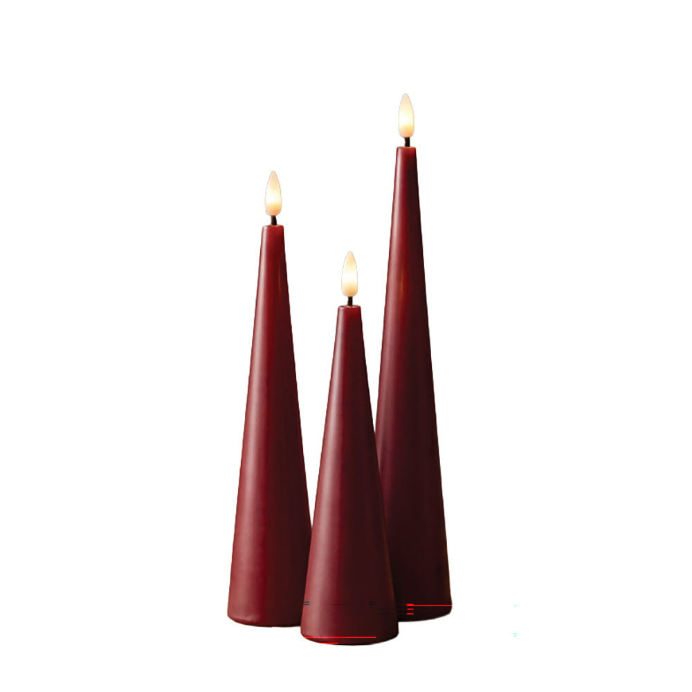 Burgundy Flameless LED Set/3 Small, Medium & Large Cone Candle