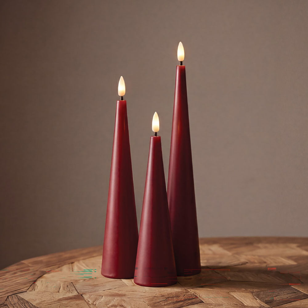 Burgundy Flameless LED Set/3 Small, Medium & Large Cone Candle