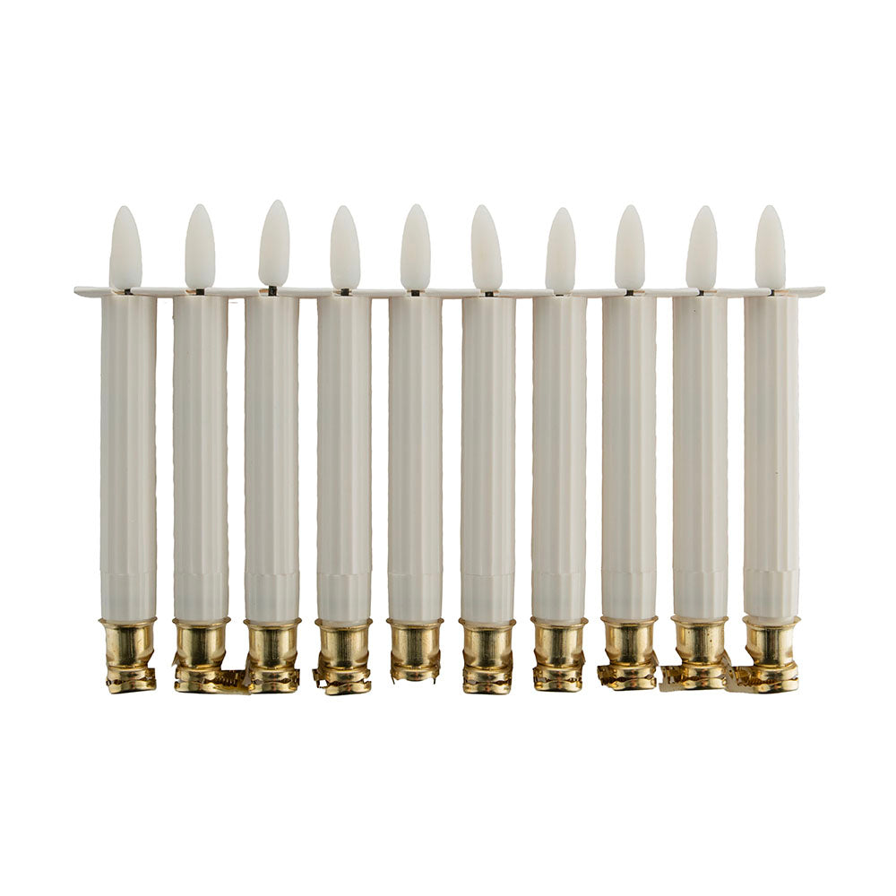 White & Gold Flameless LED Set/10 Taper Candle with Clip