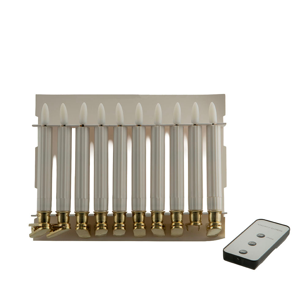 White & Gold Flameless LED Set/10 Taper Candle with Clip