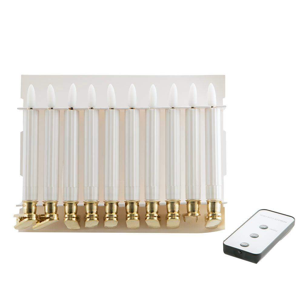 White & Gold Flameless LED Set/10 Taper Candle with Clip