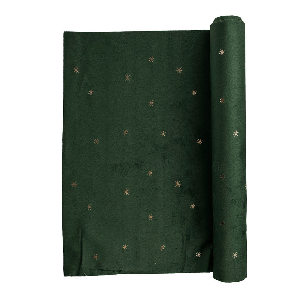 Green with Printed Stars 35x200cm Velvet Runner