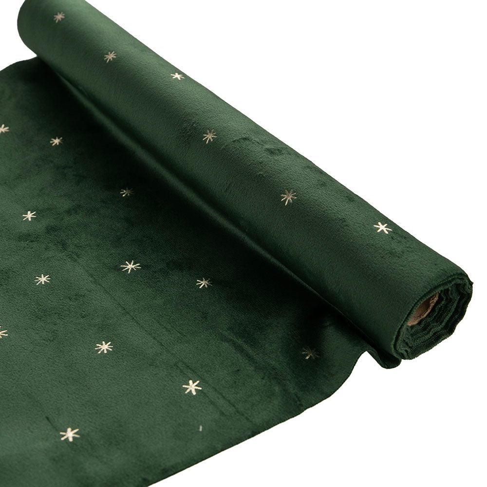 Green with Printed Stars 35x200cm Velvet Runner