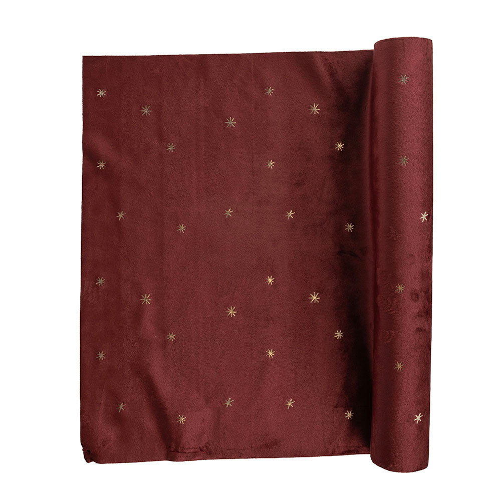 Burgundy with Printed Stars 35x200cm Velvet Runner