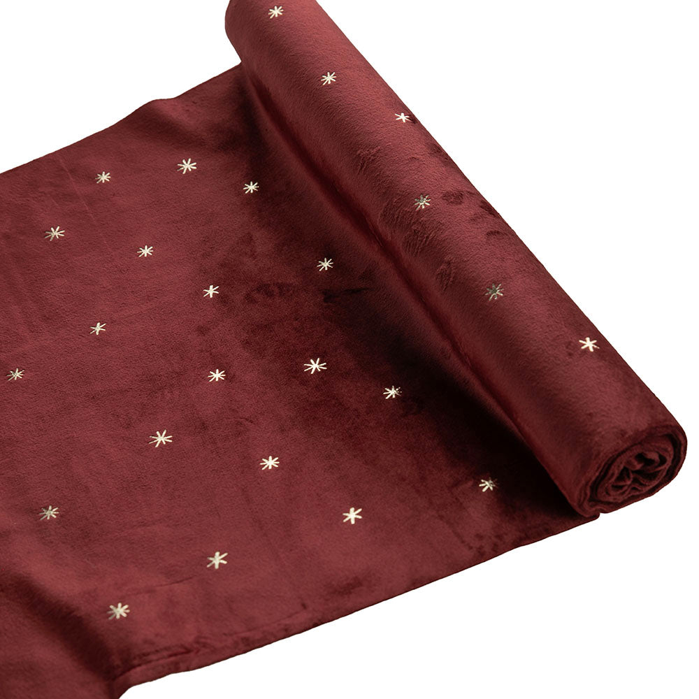 Burgundy with Printed Stars 35x200cm Velvet Runner