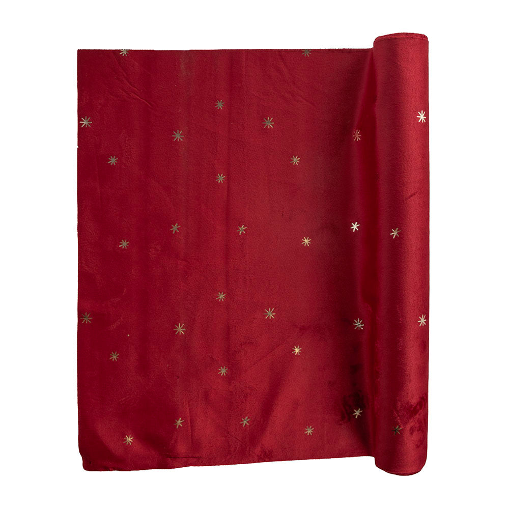 Red with Printed Stars 35x200cm Velvet Runner