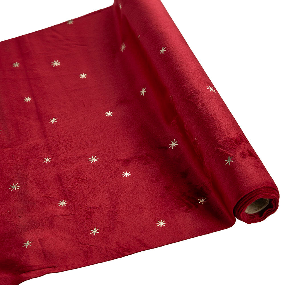Red with Printed Stars 35x200cm Velvet Runner