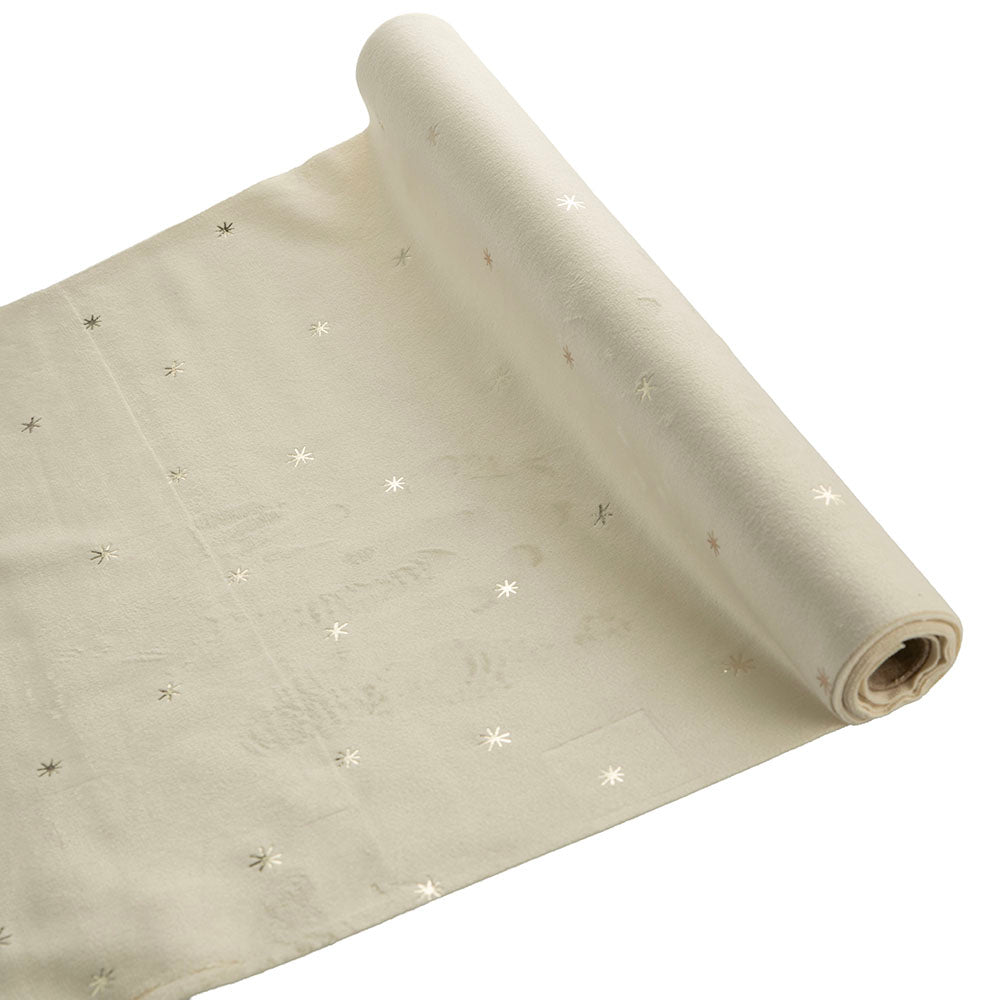 Cream with Printed Stars 35x200cm Velvet Runner