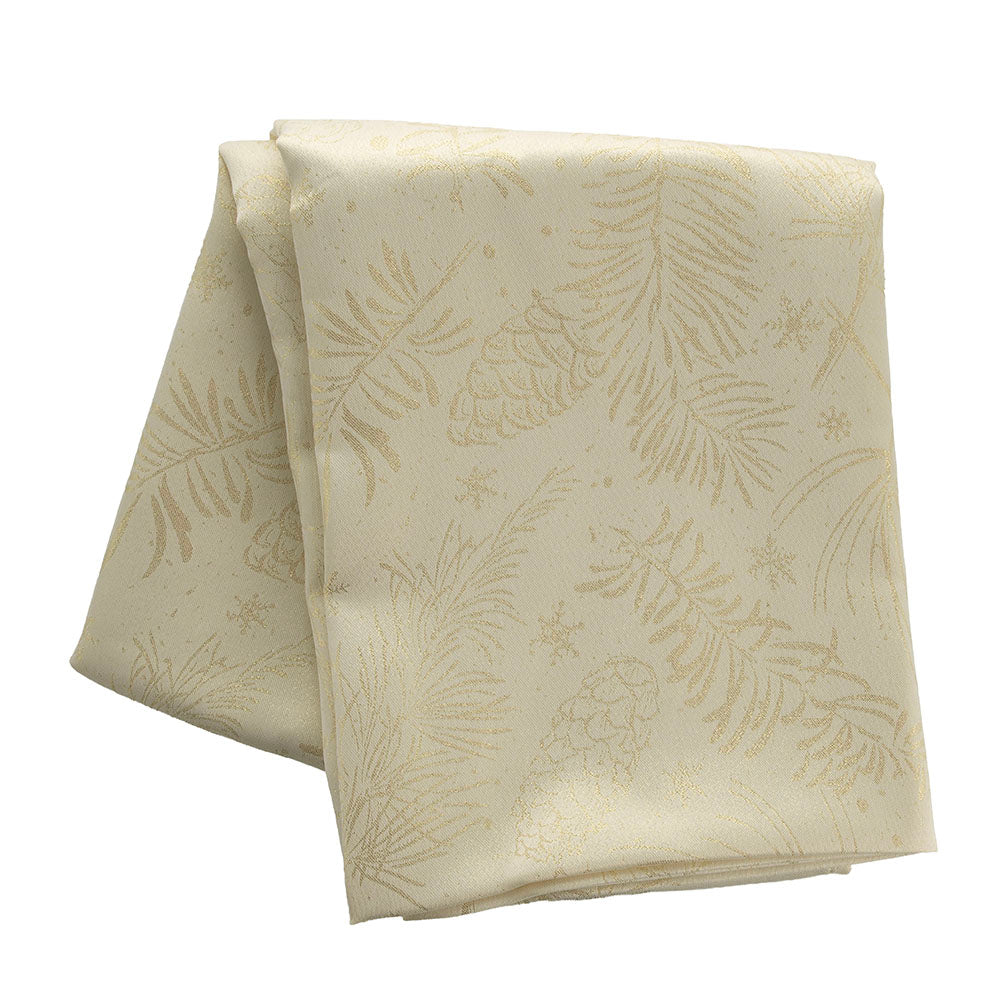 Ivory Gold Pinecone & Pine Branch Design 150x250cm Christmas Table Cloth