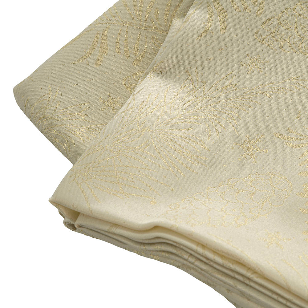 Ivory Gold Pinecone & Pine Branch Design 150x250cm Christmas Table Cloth
