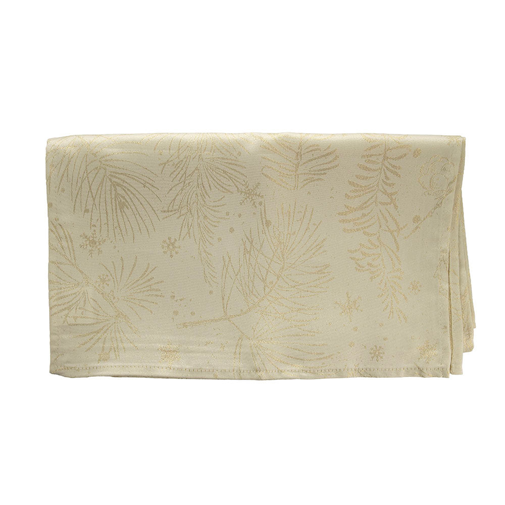 Ivory Gold Pinecone & Pine Branch Design 40x180cm Christmas Table Runner