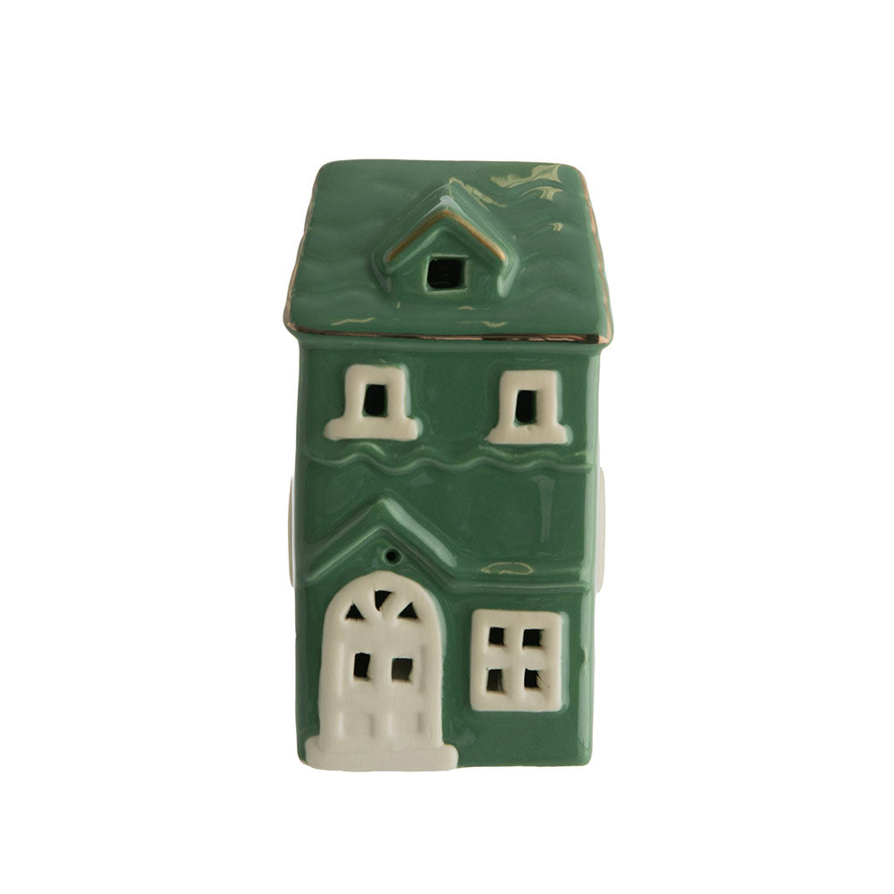 Green & White 12x6cm House with LED Christmas Ornament