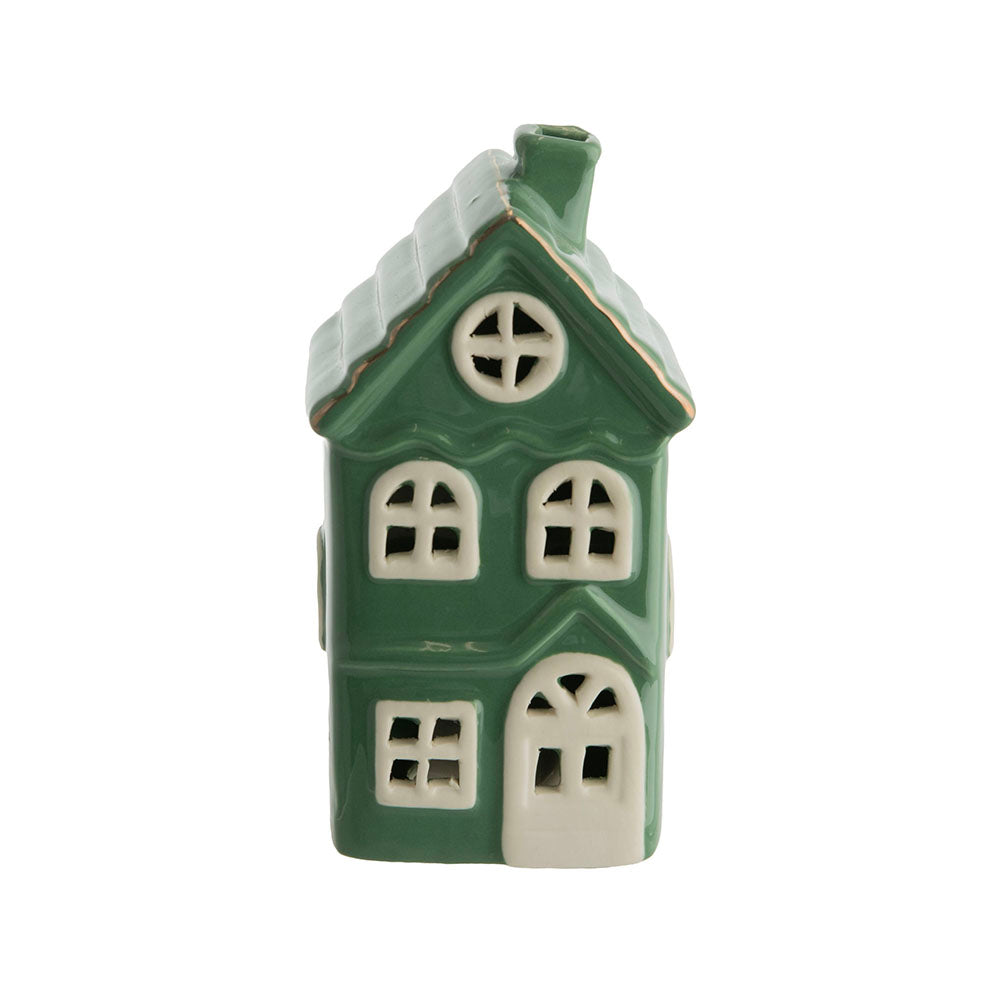 Green & White 12x7cm House with LED Christmas Ornament