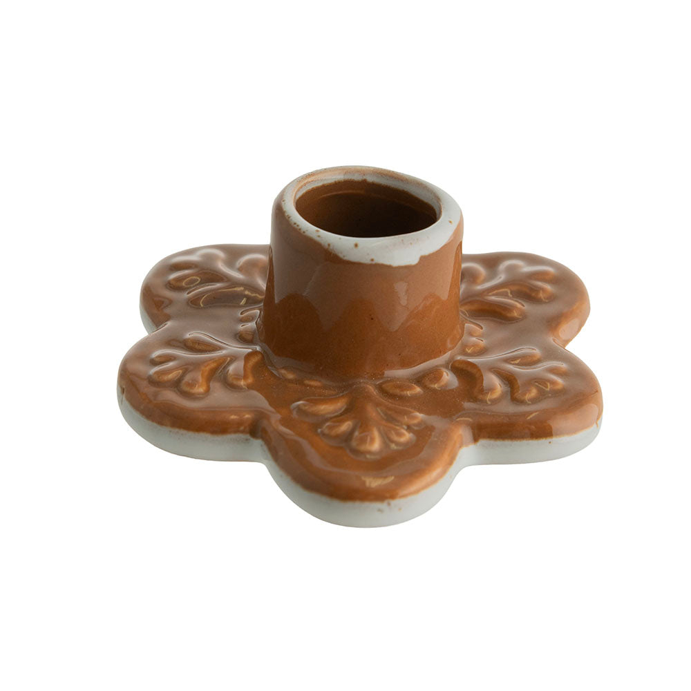 Gingerbread Snowflake 8x3cm Ceramic Taper Candle Holder