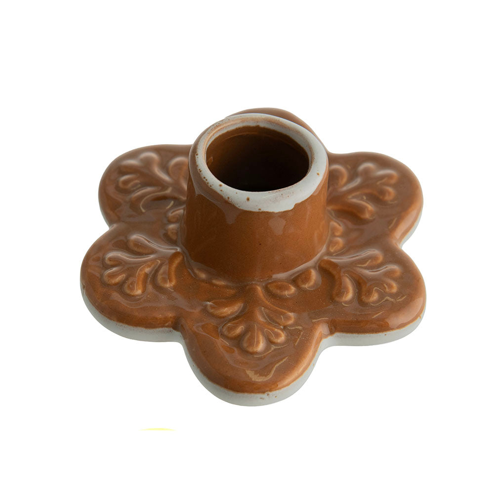 Gingerbread Snowflake 8x3cm Ceramic Taper Candle Holder