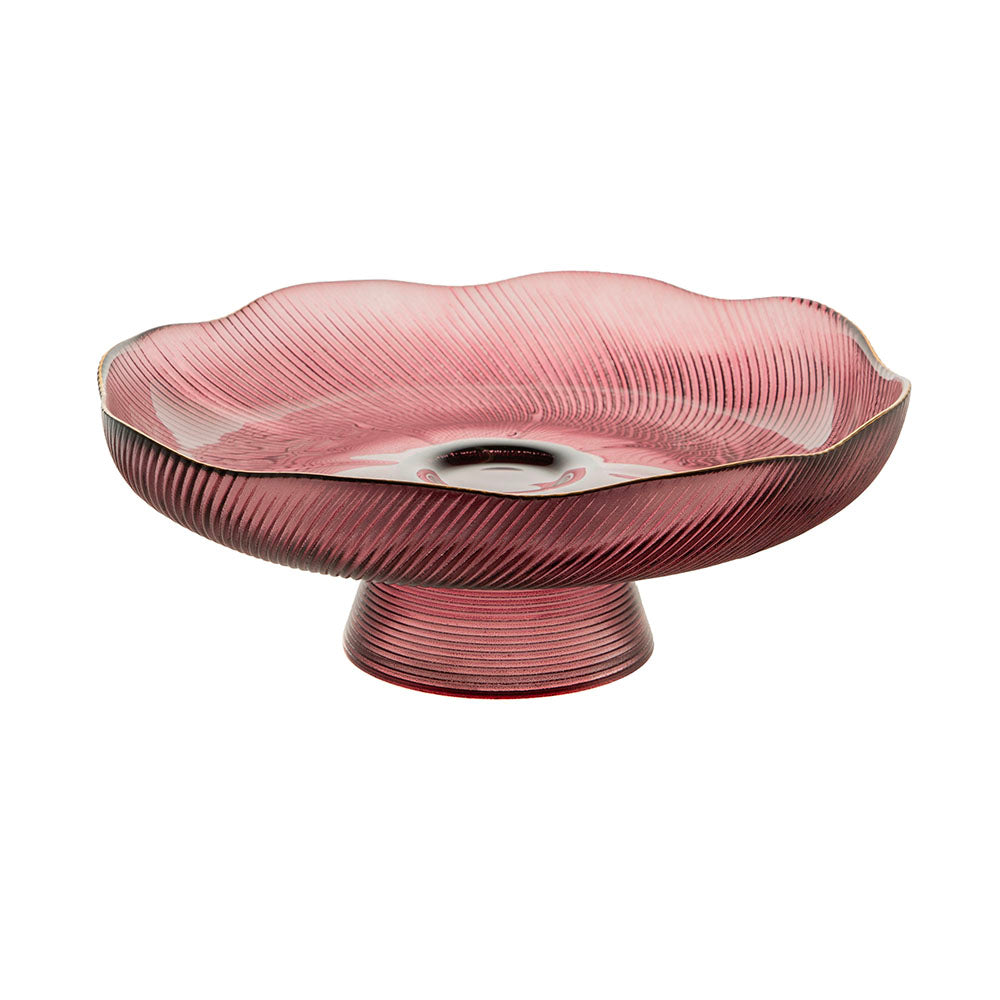Burgundy with  Gold Rim 29cm Glass Footed Bowl