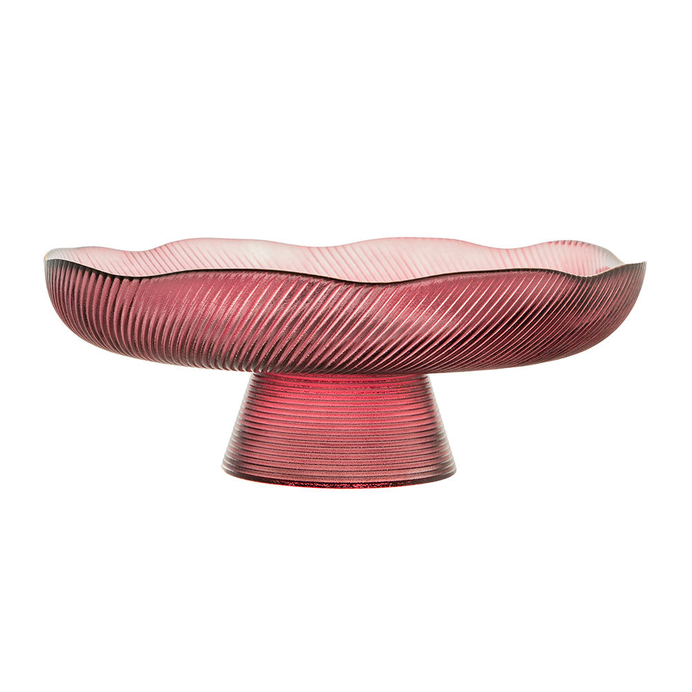 Burgundy with  Gold Rim 29cm Glass Footed Bowl