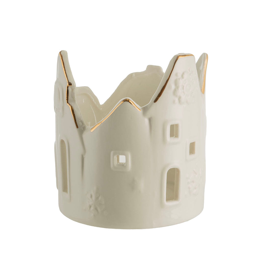 White 13x12cm Christmas House Pillar Candle Holder