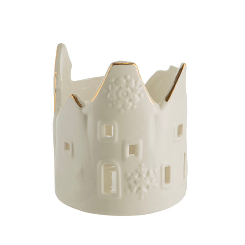 White 13x12cm Christmas House Pillar Candle Holder