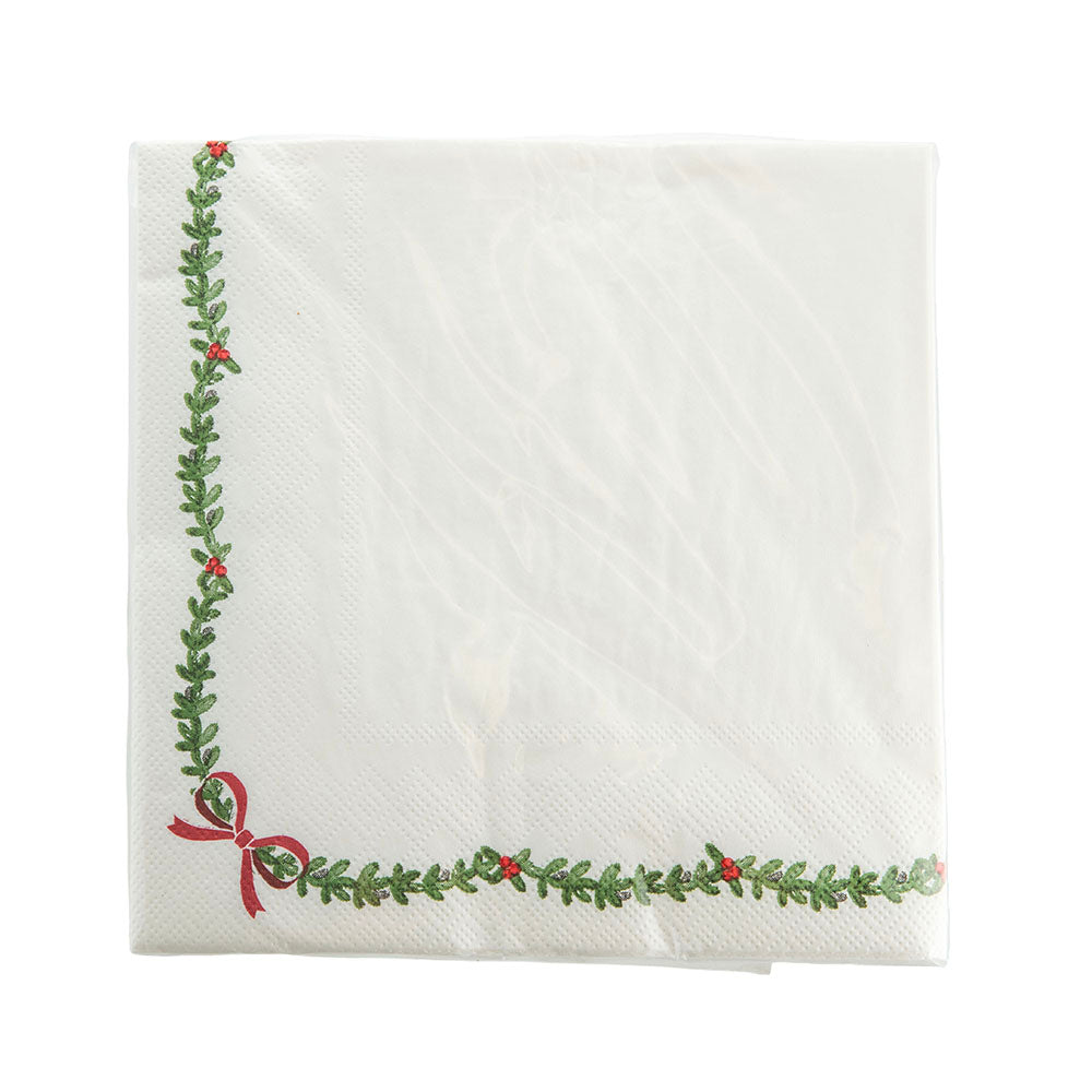 Christmas Holly Border 33cm Pk 20 Paper Napkin Pack