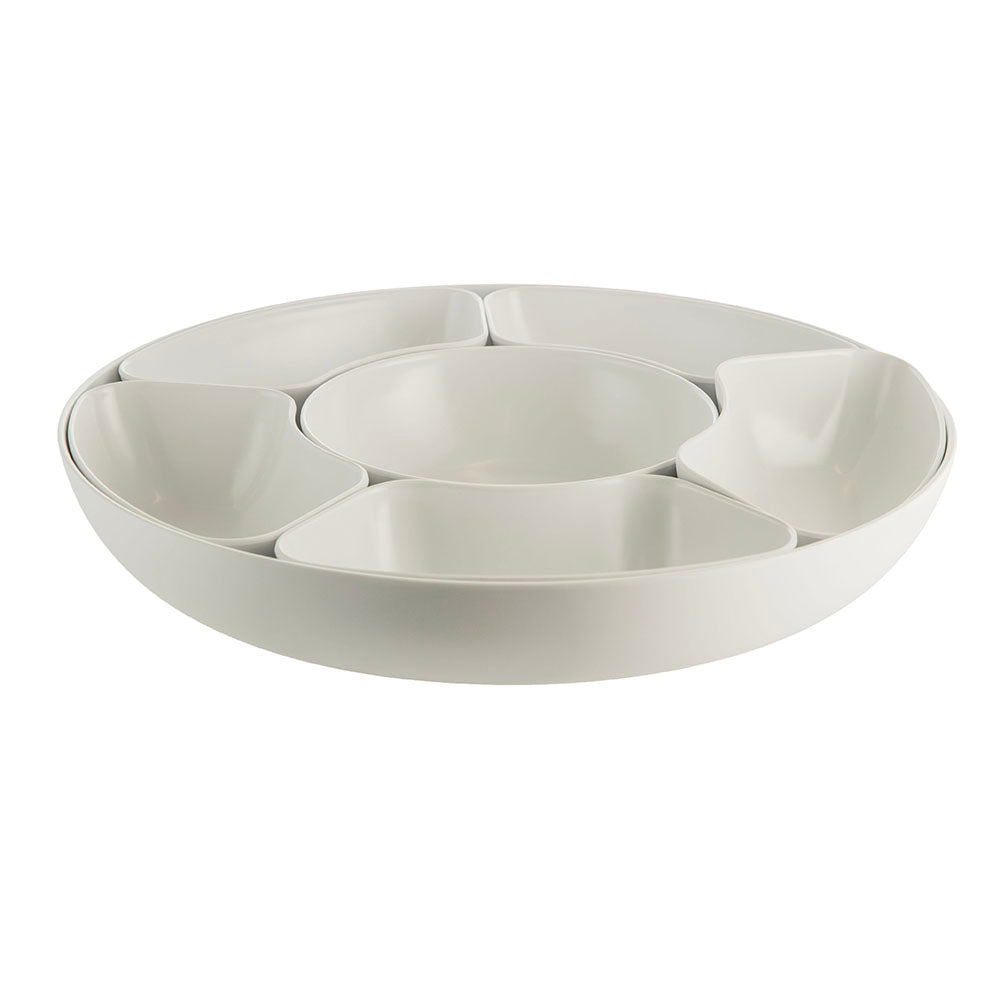 White 39cm Melamine Lazy Susan with Chip & Dip Bowls & Lid