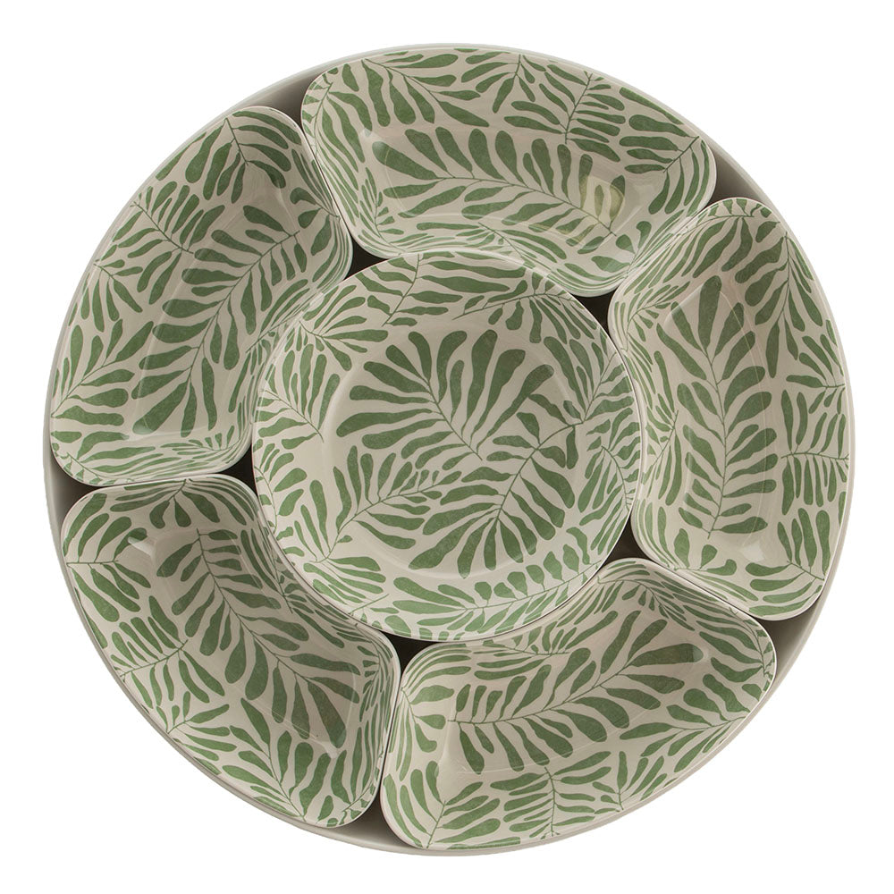 Tropical Palm Print  39cm Melamine Lazy Susan with Chip & Dip Bowls & Lid
