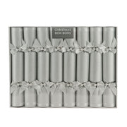 Matte Silver with White Ribbon 8pc Christmas Bon Bons