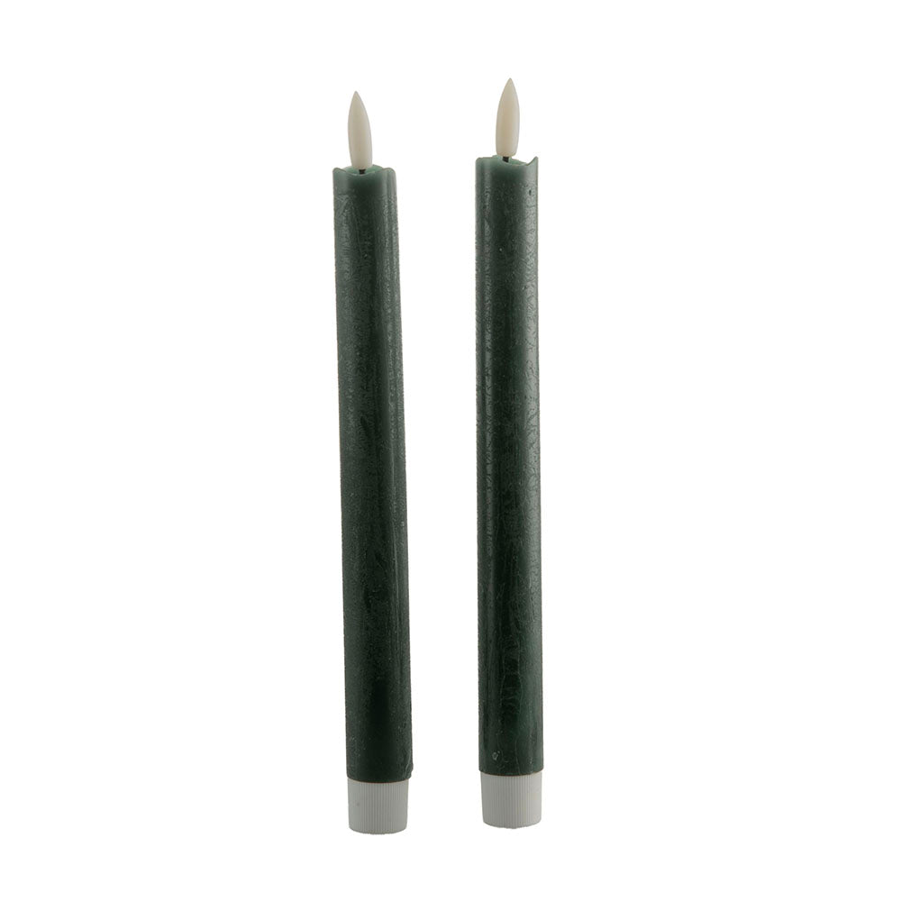 Forest Green Flameless LED Set/2 25x2cm Taper Candle