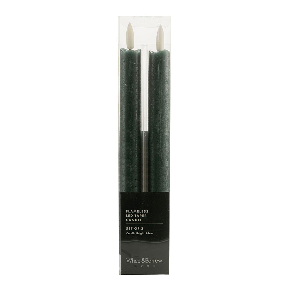 Forest Green Flameless LED Set/2 25x2cm Taper Candle
