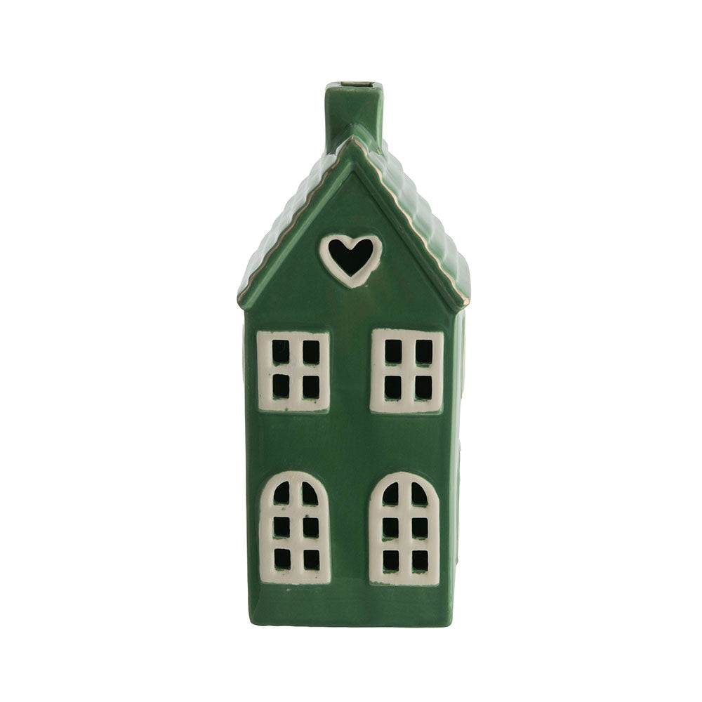 Forest Green & White 21x9cm House with LED Christmas Ornament