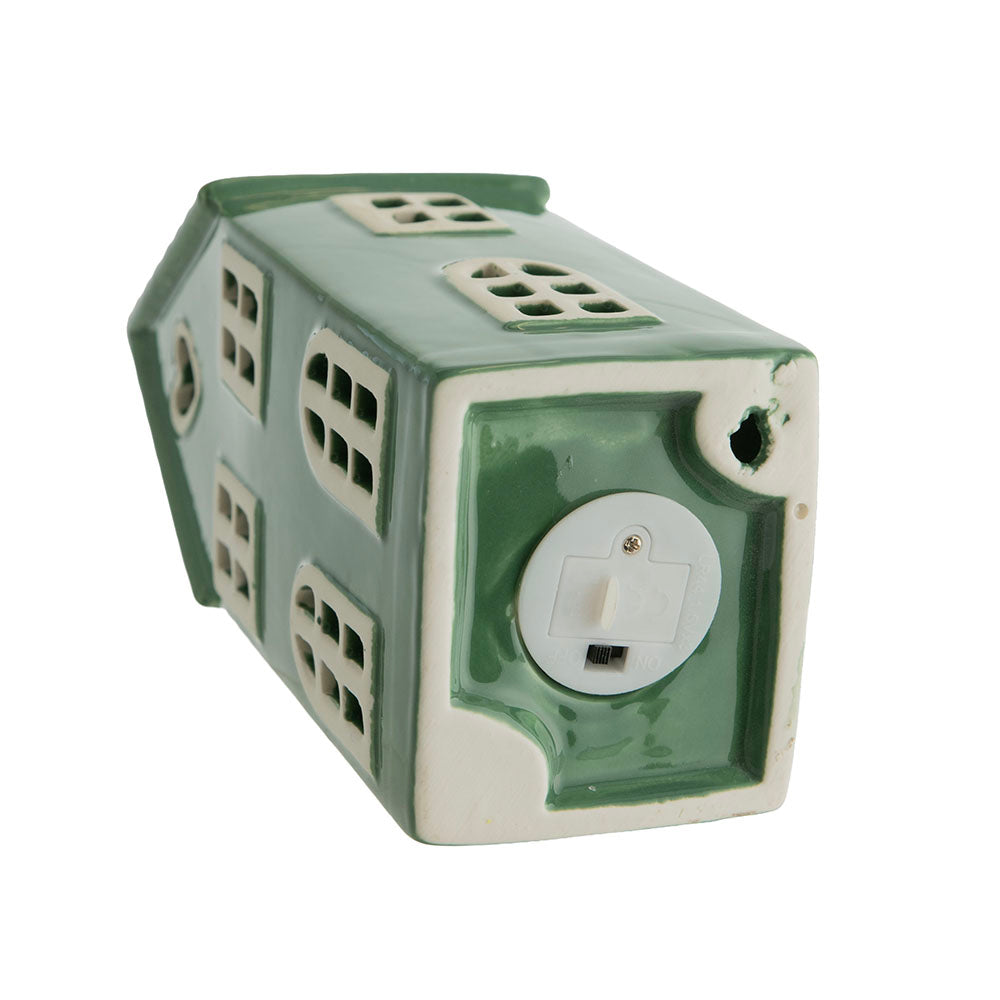 Forest Green & White 21x9cm House with LED Christmas Ornament