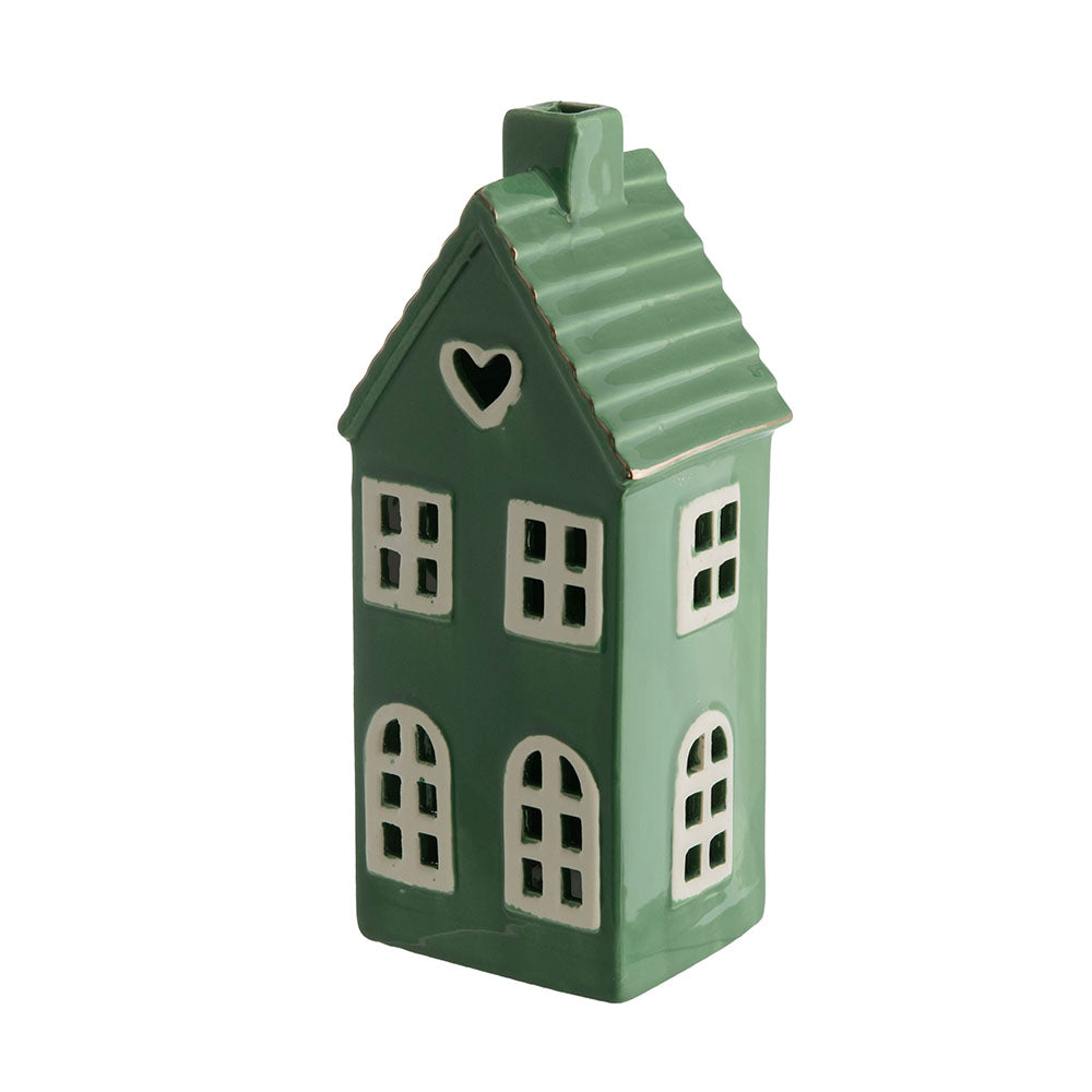 Forest Green & White 21x9cm House with LED Christmas Ornament