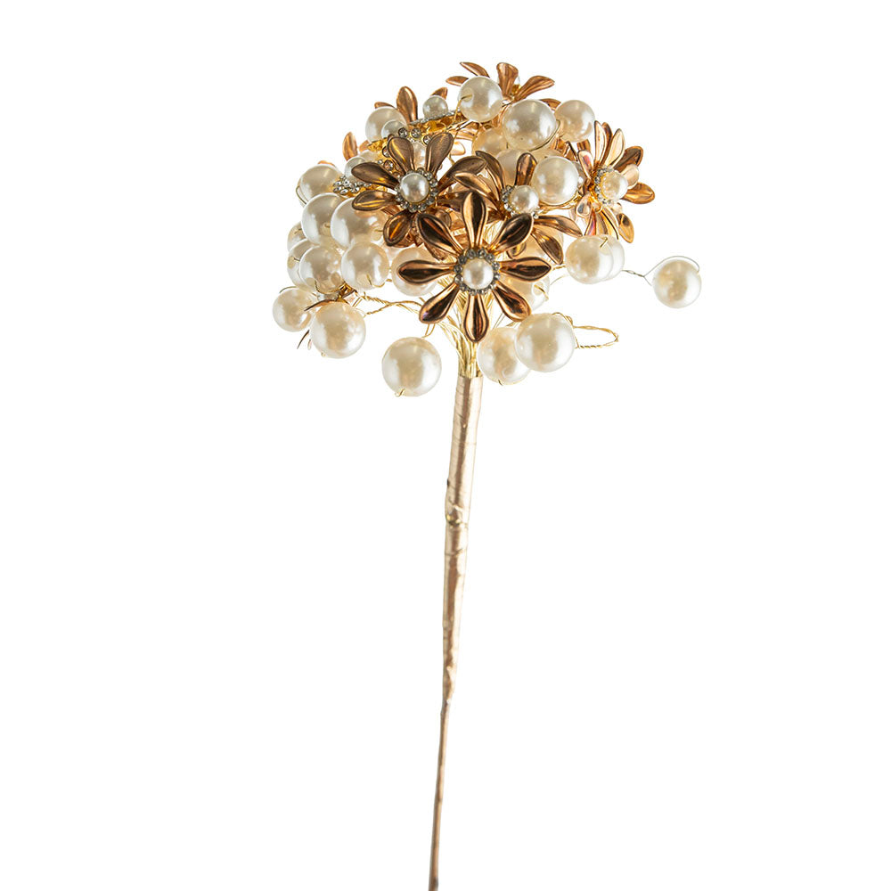 Pearls & Gold Flowers 48cm Decorative Spray Stem