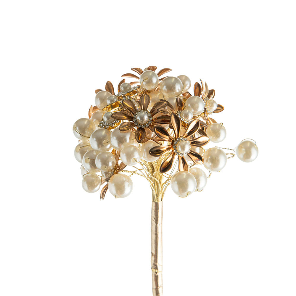 Pearls & Gold Flowers 48cm Decorative Spray Stem